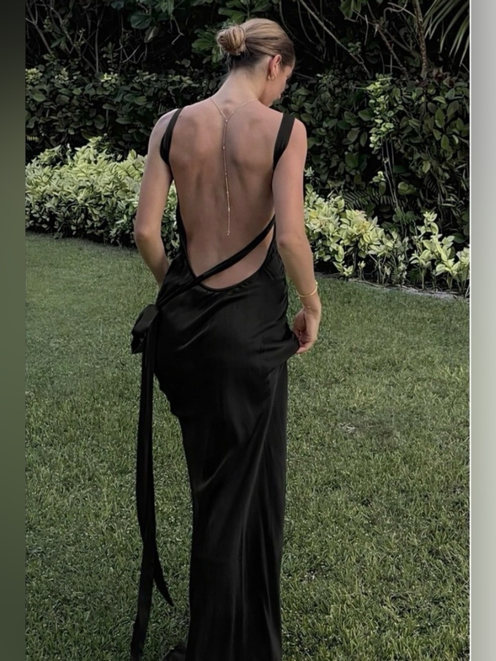 Commense Black Satin One Shoulder Backless Maxi Dress Evening Gown Minimalist
